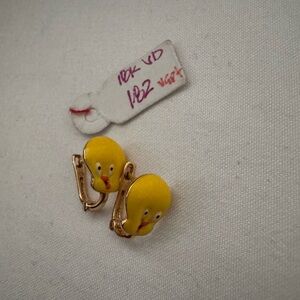 SAUDI GOLD TWEETY BIRD REAL 18k GOLD ENAMEL EARRINGS